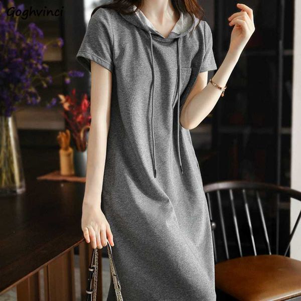 

dress women daily all-match large size 4xl solid hooded casual student summer fashion minimalist harajuku female maxi, White;black