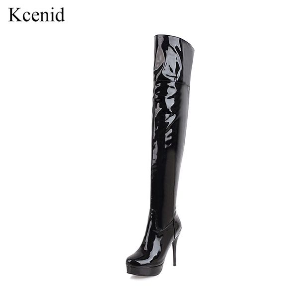 

kcenid new warm winter boots women thigh high boots fashion over the knee platform high heels nightclub shoes woman, Black