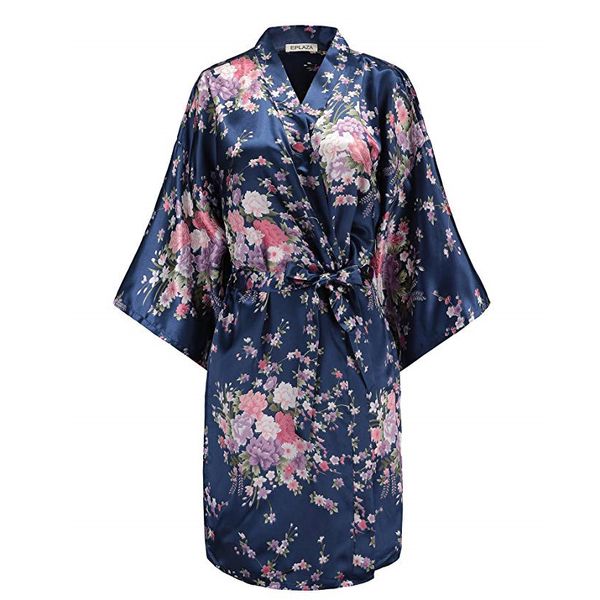 

women dressing gown nightwear bride bridesmaid wedding robe home clothing print flower homewear flower nightgown kimono, Black;red