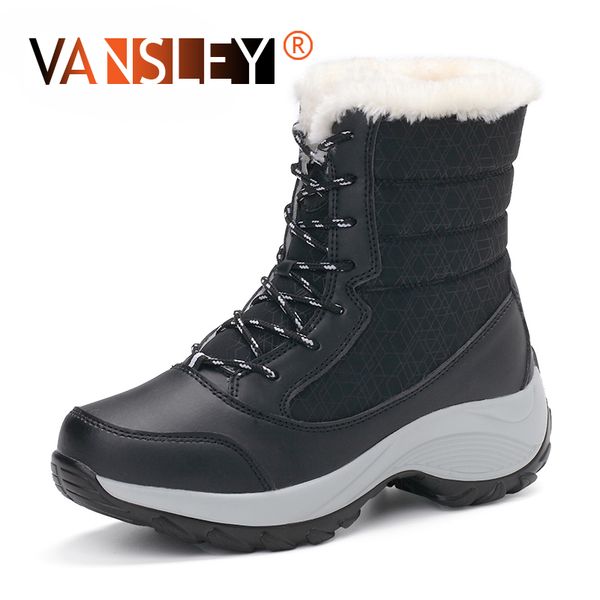 

winter women boots warm woman snow boots plush waterproof high ankle snow women platform shoes with thick botas mujer, Black