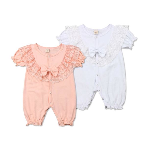 

Newborn Infant Kids Baby Girls Short Sleeve Lace Romper Jumpsuit Button Up Palysuit Sunsuit Toddler Girl Clothes Outfits 0-24M