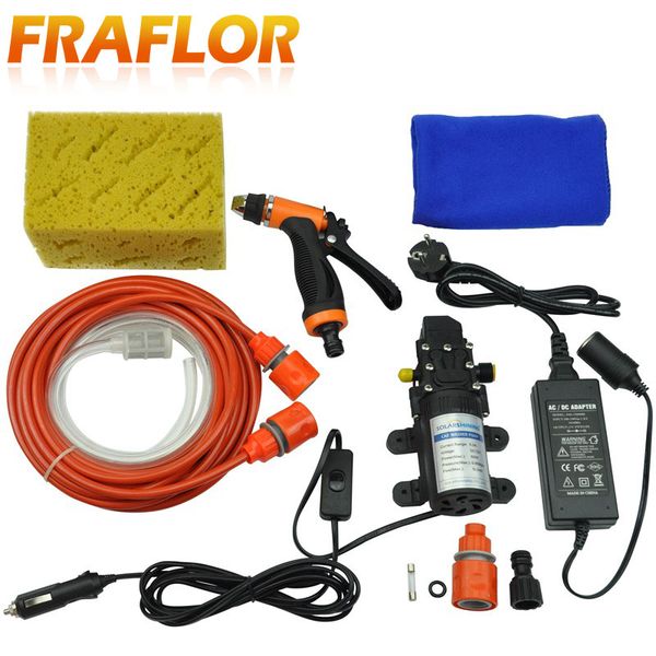 

fraflor high pressure self-priming electric car washing washer machine 12v car washer pump cleaner with 220 to 12v adapter