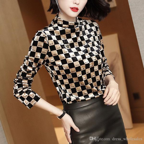 

luxury skinny vintage designer brand tees velvet long sleeve plus size knits for women, White