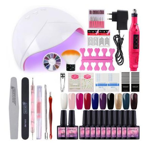 

coscelia acrylic nail kit 36w uv led lamp dryer 10 colors gel nail polish kit soak off uv gel polish nail art tools