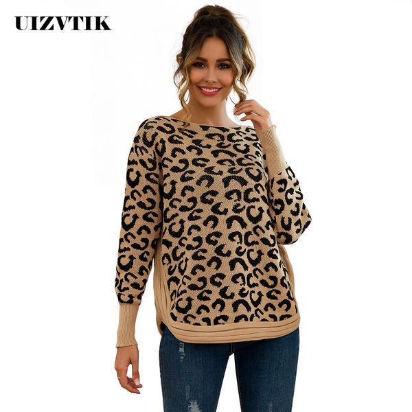 

long sleeve women's sweater casual winter knitted loose leopard pullover sweater female pull femme nouveaute 2019 jersey mujer, White;black