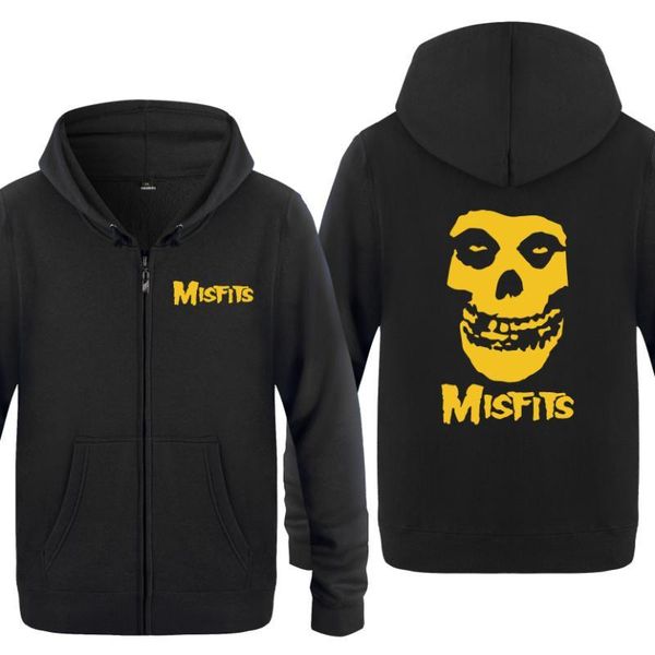 

the misfits punk rock music sweatshirts men 2020 mens zipper hooded fleece hoodies cardigans warm and thick hoodie, Black