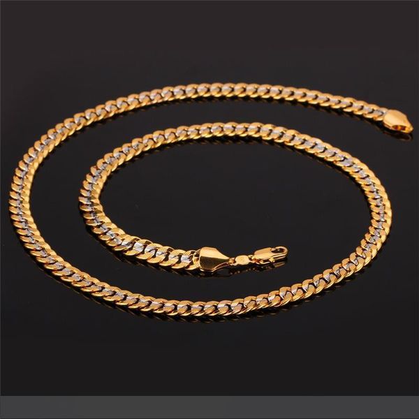 

2020 6mm gold chain 18k stamp men women 18k two tone gold plated curb chain necklace bracelet set1, Silver