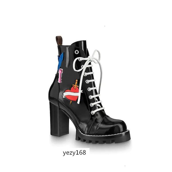 

latest star trail women ankle boot. high heel booties with black calf leather laces and rugged platform sole for winter