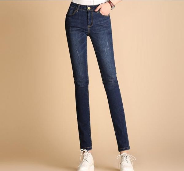 

2019 women's jeans trousers jeans women's black color black donna stretch bottoms pants skinny pants for women, Blue