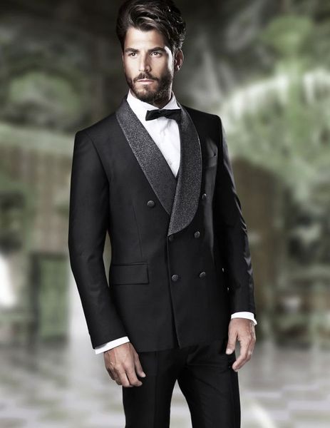 

2020 designer black groom tuxedos mens wedding suits shawl lapel man blazer jackets two pieces groomsmen evening prom party gowns, Black;gray