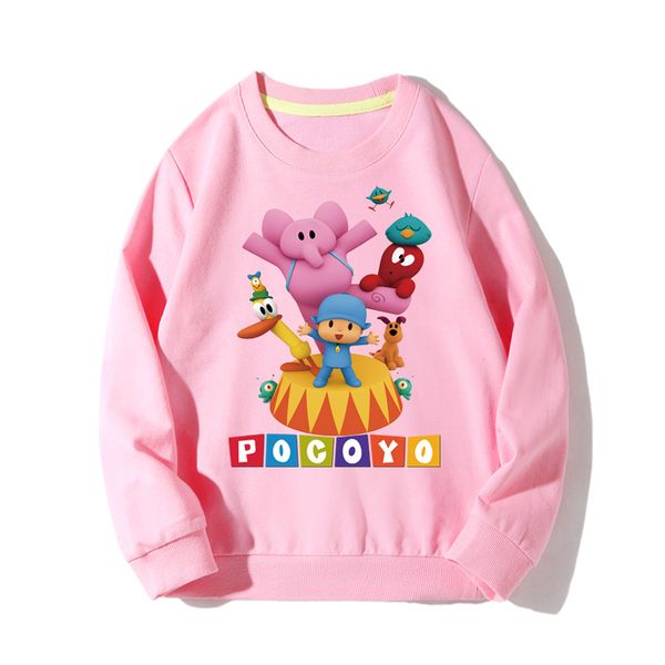 

children spring long sleeve hoodies clothes toddler boy girls cartoon pocoyo print hoodie kids sports pullover sweatshirts jx081, Black