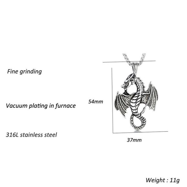 

2020 stainless steel men necklaces & pendants hip hop gold chocker accessories flying dragon pendant men's necklace accessories, Silver