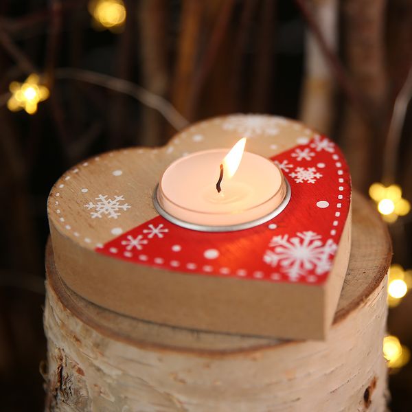 

1 pcs christmas atmosphere dress upcandlestick candle decoration wooden heart candlestick pentagram candle decoration box