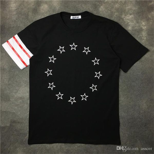 

luxury mens designer t shirt short sleeve pentagram star striped printing designer t shirt polo men women casual cotton black t shirts, White;black