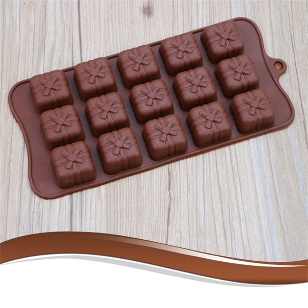 

food grade silicone 3d chocolate moulds 15 hole bowknot gift box design cake molds ice pudding mould diy backware tool 2 4sy e19