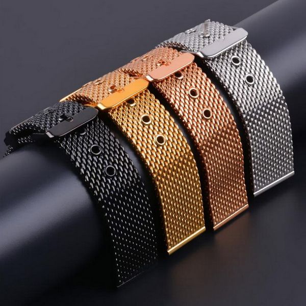 

stainless steel mesh milanese watch band strap wrist watchband wristwatch buckle black rose gold silver 18mm 20mm 22mm 24mm, Black;brown