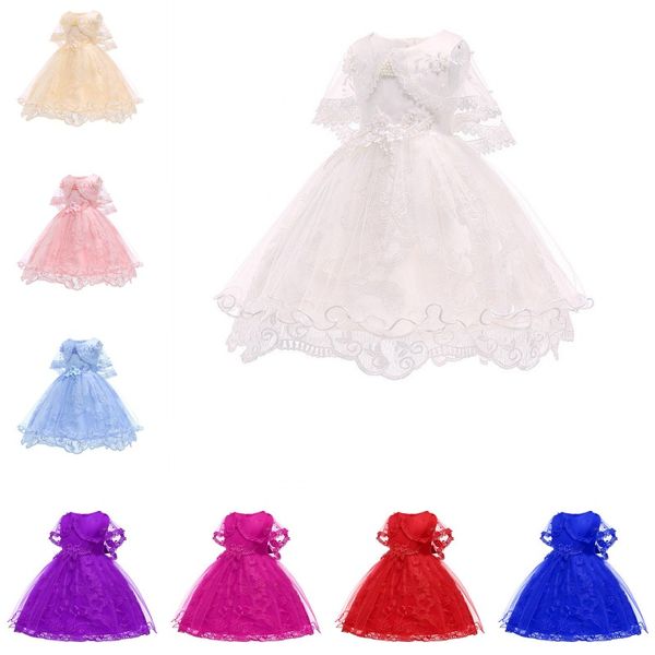 

kids flower girl dress cotton lace kids prom princess dress kids girl wedding birthday party dress 2-10 years old girl skirt, Red;yellow