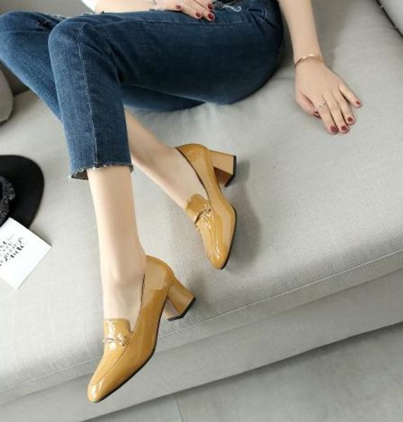 

2019 women's shoes in spring and autumn with new style middle heel coarse heel square head@56, Black