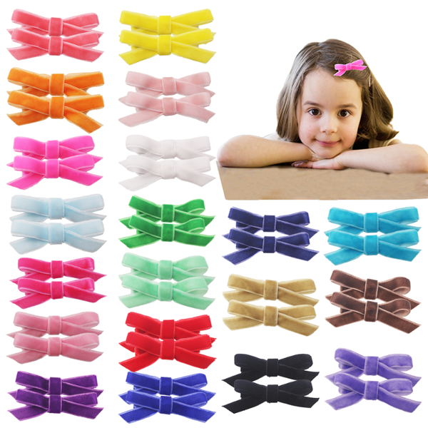 

40pcs/20pairs 2.5inch velvet hair bows clips alligator hair clips for infants toddlers kids children, Slivery;white