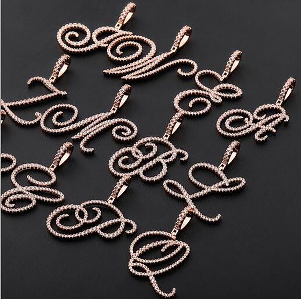 

iced out cursive writing letters pendant necklace custom combination letters name pendant necklace with 24inch rope necklaces zirconia, Black