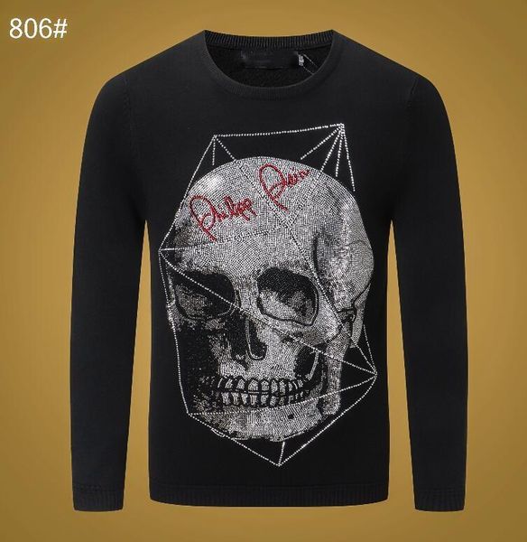 

2020 новая мужская одежда маленький круглый вырез мода 108 с длинным рукавом тенденция череп высокое ремесло горячий алмаз роскошный уличный, White;black