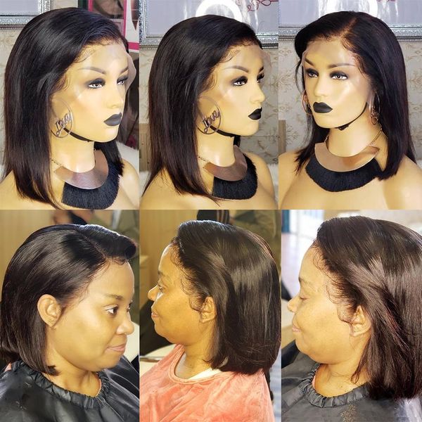 

дешевые человеческие волосы боб стиль парик шнурка передний / полный парик шнурка доступны человеческие волосы короткие боб парик бесплатная, Black