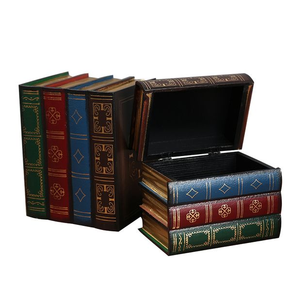 Creative Vintage Wooden Books Shape Storage Boxes Jewelry Box