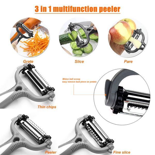 

kitchen 360 degree rotary vegetable peeler cutter with 3 blade knife fruit slicer carrot potato peeler melon zesters grater