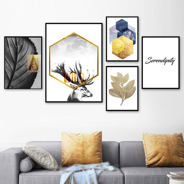 

canvas poster prints home decor painting geometric leaf elk pictures butterfly rose flower wall art modular bedside background