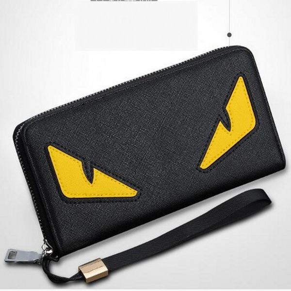 

brand fashion long eyes anime men leather wallets purses carteira masculina couro portefeuille homme 40, Red;black