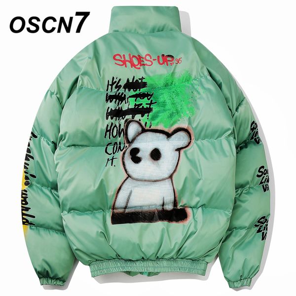 

oscn7 casual funny cartoon oversize padded jackets men 2019 new japanese streetwear loose casual women jackets coat 311, Black