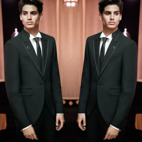 

2019 groom tuxedos custom made mens suits jacket peaked lapel two pieces men suit for weddings business mens suit(jacket+pants), Black;gray