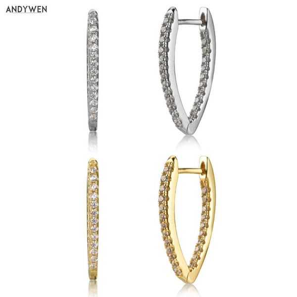 

andywen 925 sterling silver 20mm ovals hoops crystal cz zircon pave circle loops piercing pendiente earring 2020 fashion jewelry, Golden;silver