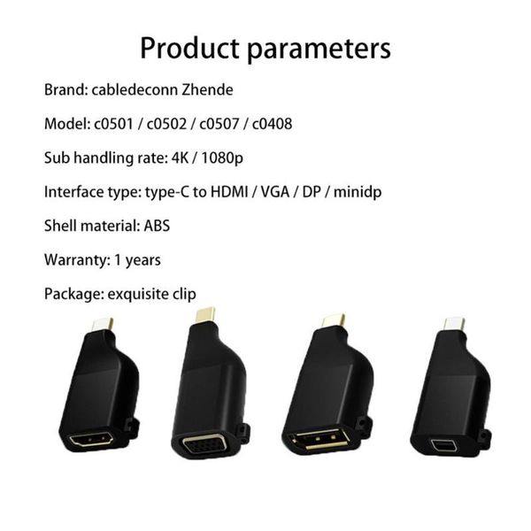 

1pc type c to hdmi 4k 60hz adapter usb c to dp converter male female with keychain style black car