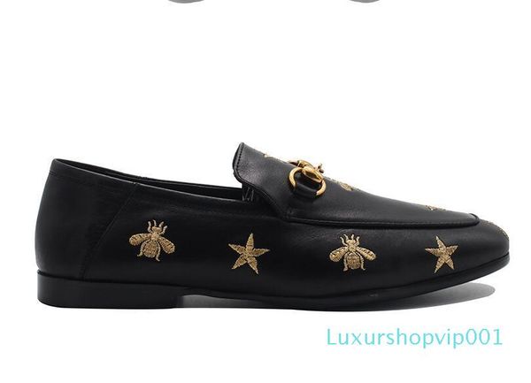 

high - end atmosphere, real leather embroidery bee, real leather loafers, set foot - shoe leather shoes.wedding dress shoes boots 38-43e1, Black