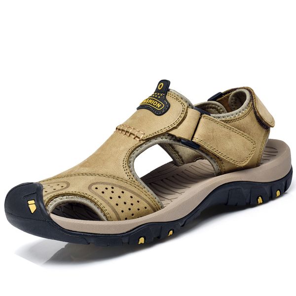 

men sandals 2019 new genuine leather cowhide male summer shoes outdoor beach slippers casual sandals sandalen, Black