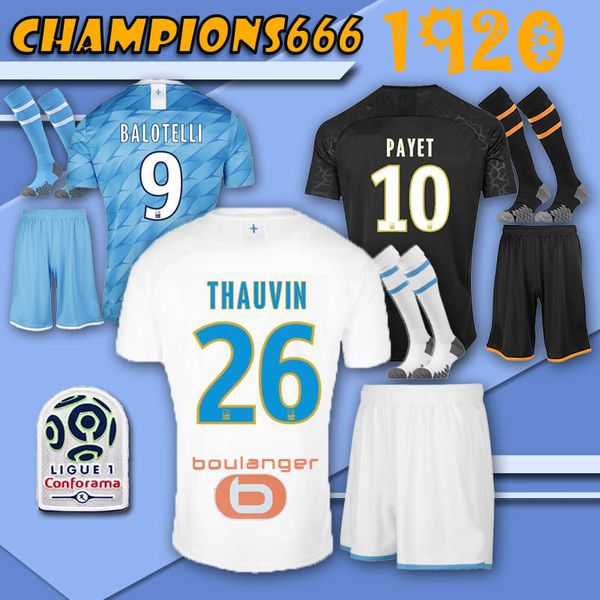 

2019 2020 thailand payet marseilles the full set soccer jersey with socks olympique 26 thauvin l.gustavo soccer football shirts with socks, Black