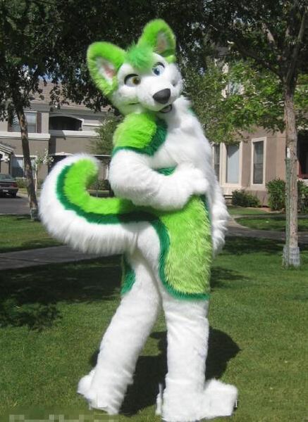 2019 Costume della mascotte del fursuit del husky verde caldo di fabbrica nuovo costume adulto della festa di XMAS di Halloween di dimensione adulta