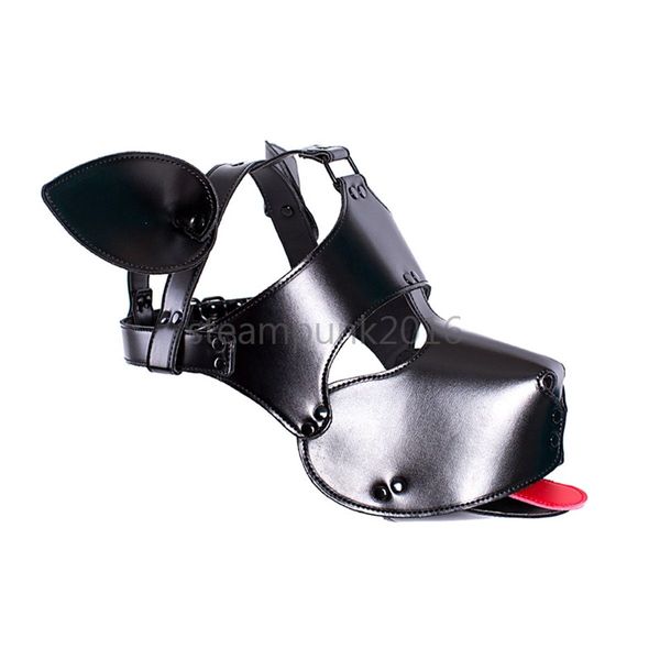 Bondage Bonita Microfiber Pu Couro Cachorrinho Cabeça Capuz Vermelho Língua Restrição Forplay Fantasia # R43