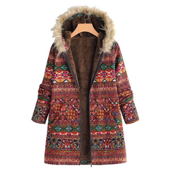 

litthing 2019 warm winter women coat ethnic style hooded coat ladies winter long sleeve fleece thicken coats zipper long, Tan;black