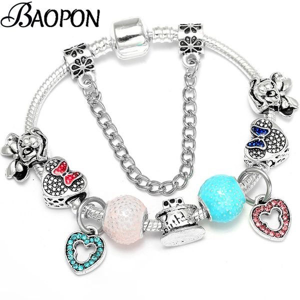 

baopon handmade diy pink murano beads charm bracelets bangles women fit fine bracelet for women female kids jewelry, Golden;silver