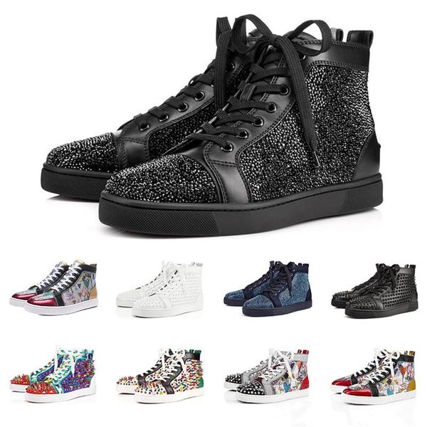 

fashion designer luxury red bottoms shoes men women studded spikes platform sneakers vintage genuine leather casual rivet sneaker size 36-45, Black