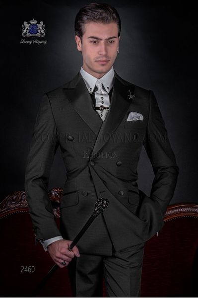 Popüler Damat Smokin Kruvaze Erkekler Düğün Smokin Kömür Gri Ceket Blazer Moda Erkekler Yemeği / Darty Suit (Ceket + Pantolon + Kravat) 1295