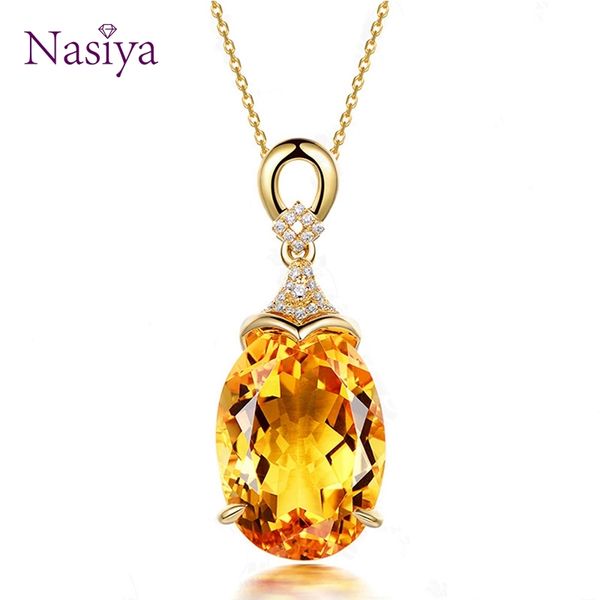 

sterling silver 925 pendant necklace for women fine jewelry yellow citrine chain wedding engagement party valentine day gift