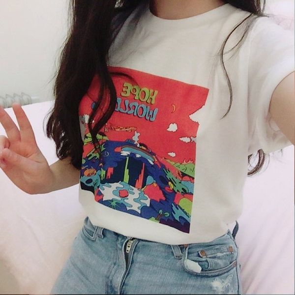 

женская мода футболка hope world j-hope mixtape hixtape kpop майка cool white top tee короткие