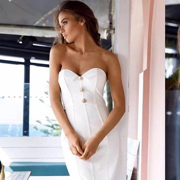 

casual dresses whie bandage dress celebrity strapless button evening party elegant bodycon women, Black;gray