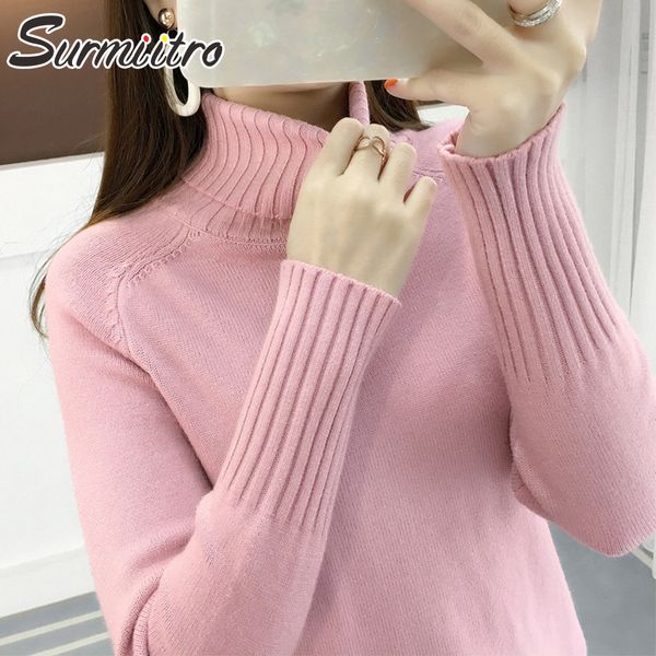 

surmiitro knitted warm winter sweater women turtleneck 2019 autumn korean casual long sleeve jumper female tricot pullover, White;black
