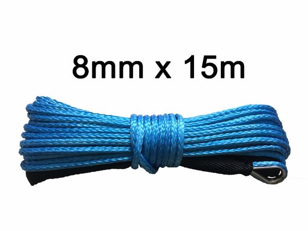 

8mm x 15m synthetic winch line 12 strand uhmwpe rope with black sheath ing