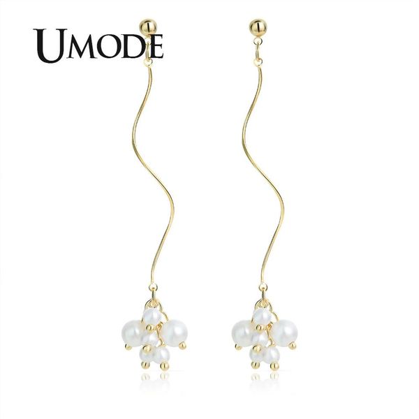 

umode 2019 new white simulated pearl long twisted tassel drop earring for women classic gold color jewelry brincos drops aue0514, Silver