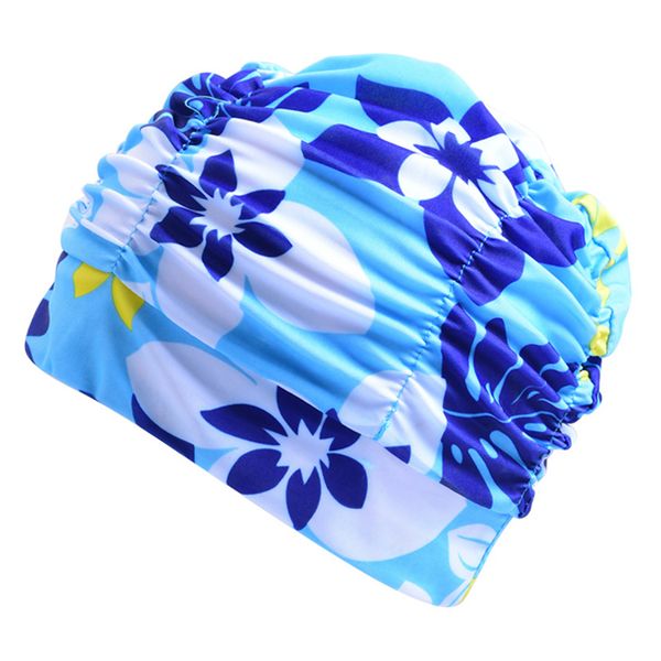 

bright color women men pleated flexible cloth travel swimming cap beach quick dry ear protection breathable lightweight soft
